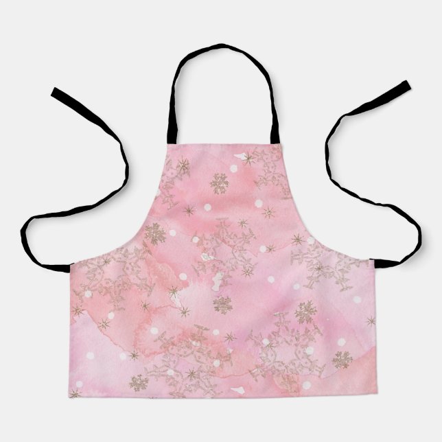 Tablier Flocons de neige rose Noël Motif Boho (Recto)