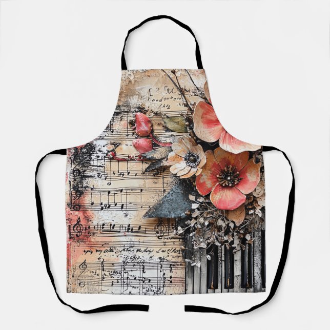 Tablier Floral avec touches de piano rustique et feuille d (Recto)