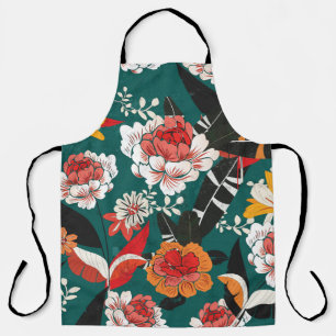 Tablier Floral blanc-orange : illustration vintage sans so