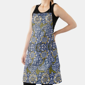 Tablier Floral bleu et or