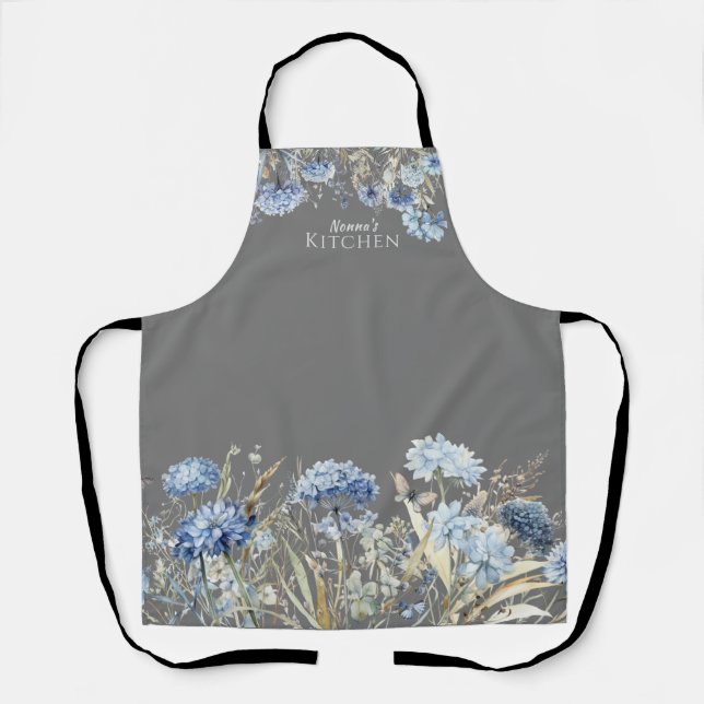 Tablier Floral Bleu Fleurs sauvages Personnalisé (Recto)