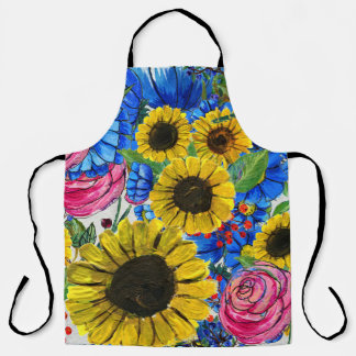 Tablier Floral bleu jaune rose sans joint