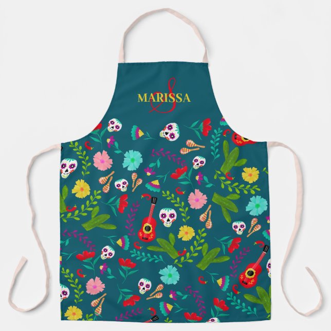Tablier Floral clair Mexicain 5 de mayo vert monogramme (Recto)