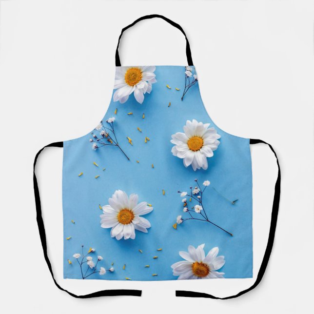 Tablier Floral Daisy Motif - Bleu clair (Recto)