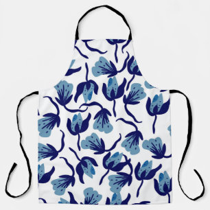 Tablier Floral De Pansy Bleu : Sans Mer Dessiné À La Main.