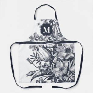 Tablier Floral Ferme française Monogram Marine White Apron