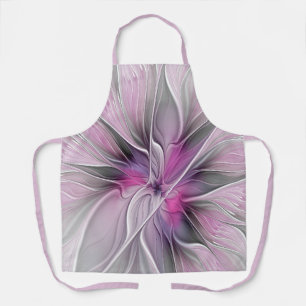 Tablier Floral Fractal moderne Fleur Abstraite rose gris