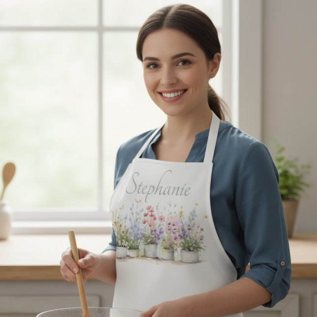 Tablier Floral Garden Botanical Name Gift (Potted flowers personalized apron)