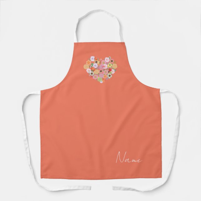 Tablier Floral Heart Art NAME Boho Designer coloré (Recto)