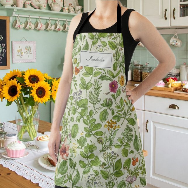 Tablier Floral Kitchen Apron, Retro Botanical Print  (Créateur téléchargé)