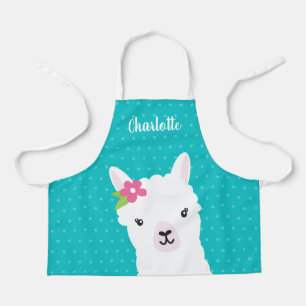 Tablier Floral Llama Alpaca Turquoise fille Enfants person