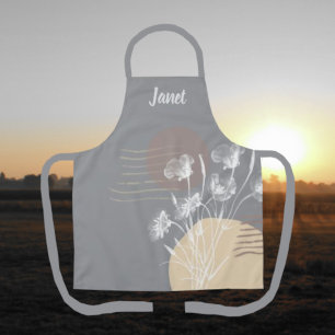 Tablier floral minimaliste gris clair et romantiqu