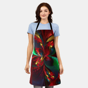 Tablier Floral moderne Art Abstrait Rouge Vert Motif #11