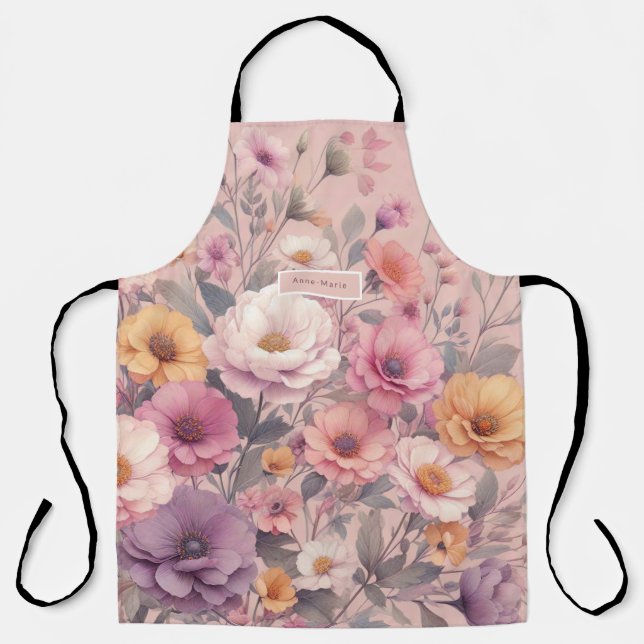 Tablier Floral moderne rose rose girly élégant élégant (Recto)