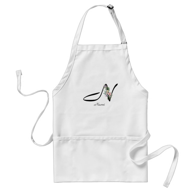Tablier Floral Monogram letter N Retirement Apron (Devant)