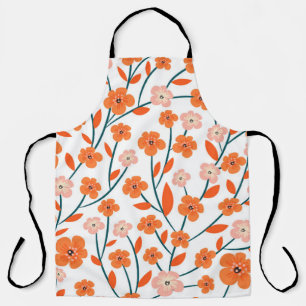 Tablier Floral Orange Pastel Blanc sans couture