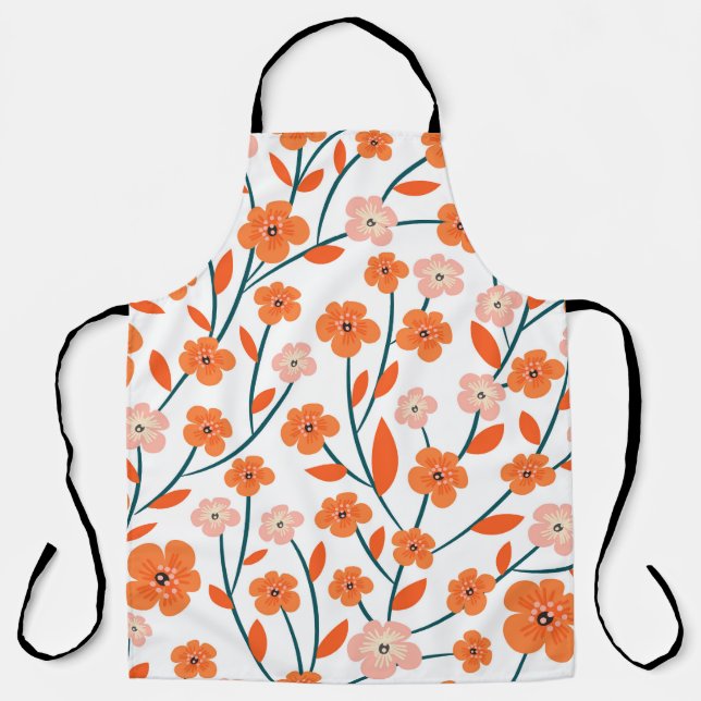 Tablier Floral Orange Pastel Blanc sans couture (Recto)