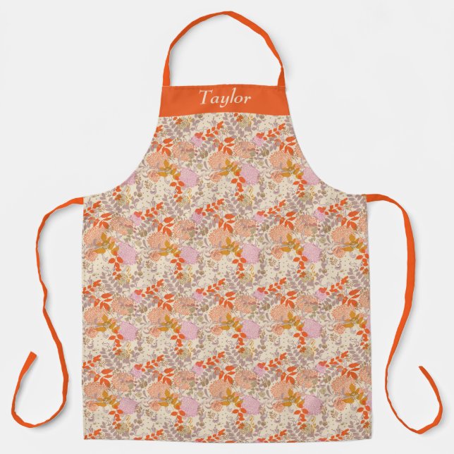 Tablier Floral Orange Personnalisé (Recto)