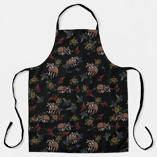 Tablier Floral Raccoons mignon couchant Motif (Recto)
