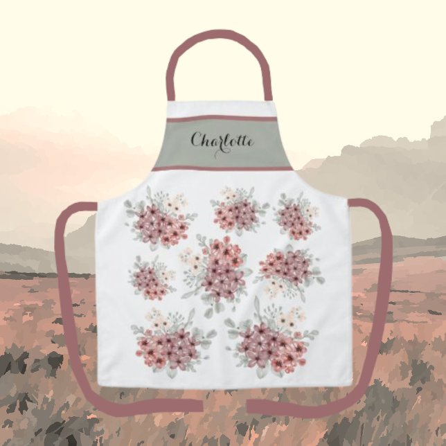 Tablier floral rose poudré/vert sauge pour l'été (Créateur téléchargé)