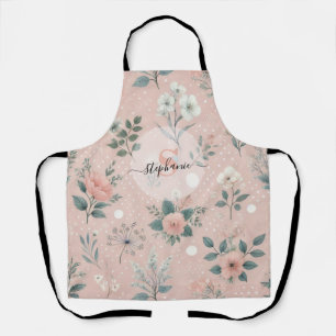 Tablier Floral rose rustique avec fleurs blanches et verdu