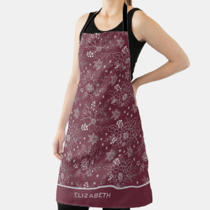 Tablier Floral sans soudure motif bordeaux nom personnalis