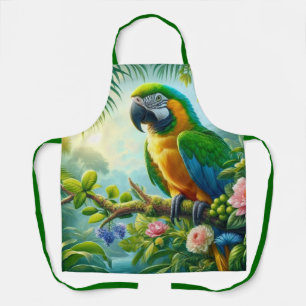 Tablier Floral tropical macaw vert