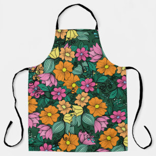 Tablier Floral vibrant : Vert Arrière - plan Vintage.