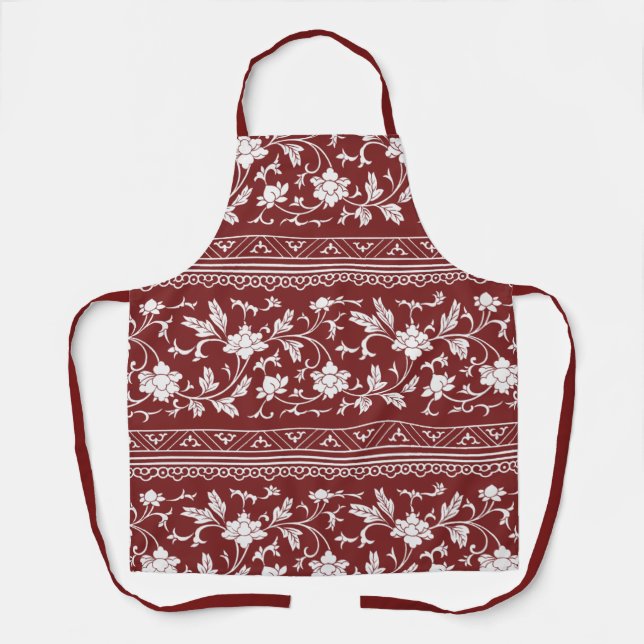 Tablier Floral Vintage Chinoiserie Français Motif en dente (Recto)