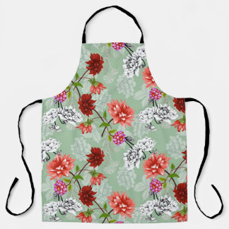 Tablier Flore de printemps vert : main tirée