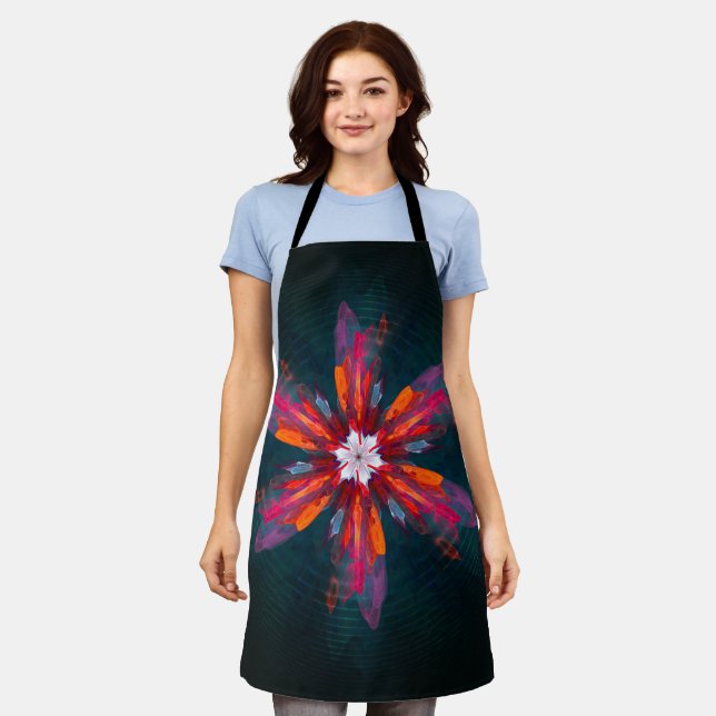 Tablier Flore Mandala Flowers Orange Red Blue Abstract (Porté)