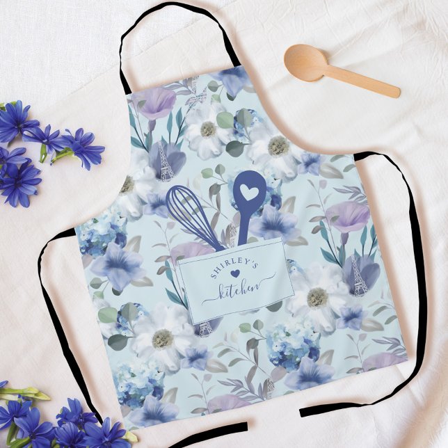 Tablier Flore Motif Faux Poche Poche Poignée Cuillère & Wh (Floral Pattern Faux Stitched Pocket Spoon & Whisk Apron)