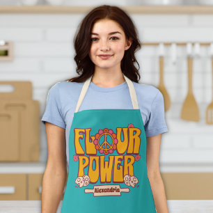 Tablier "Flour Power" Retro les années 70 amusant Cuisine
