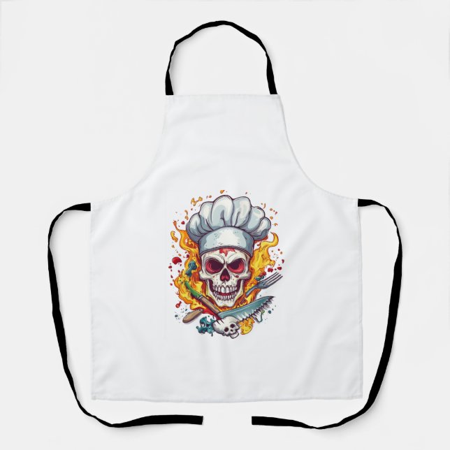 Tablier Folie de Chef Crâne - Cuisine Drôle de Squelette (Recto)