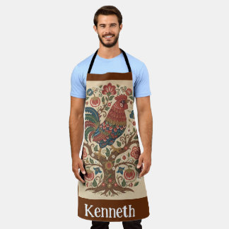 Tablier Folk Art Rooster Personalized Large Apron