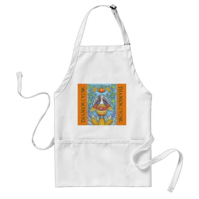 Tablier FOLK ART THANKSGIVING TURKEY & CORN APRON Holiday (Devant)