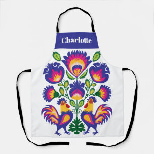 Tablier Folklore aux coqs roses