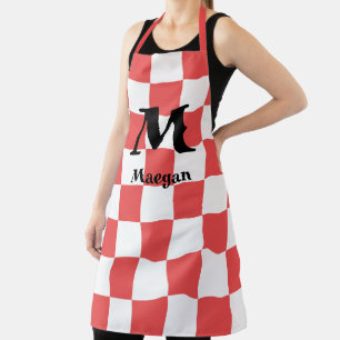 Tablier Fond à motif à carreaux rouge pastel