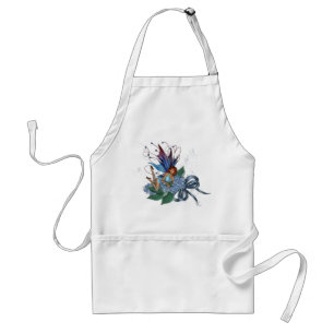 Tablier Fond bleu sur Fleurs bleues Design 1