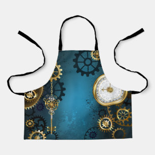 Tablier Fond turquoise Steampunk avec engrenages