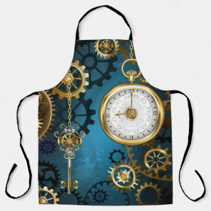 Tablier Fond turquoise Steampunk avec engrenages