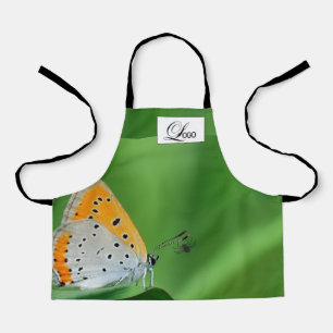 Tablier Fond vert et papillon jaune et blanc et araignée