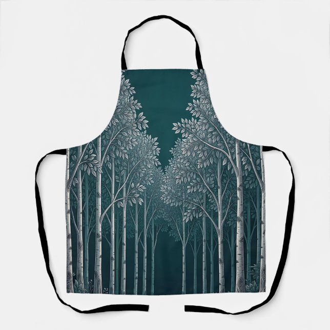 Tablier Forêt d'arbres blancs et bouleaux de teinte sarcel (Recto)