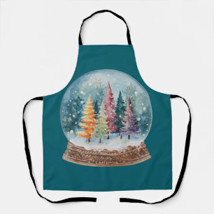 Tablier Forêt d'arbres de Noël colorée sous boule à neige