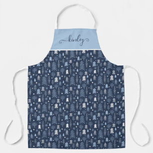 Tablier Forêt de Noël bleue