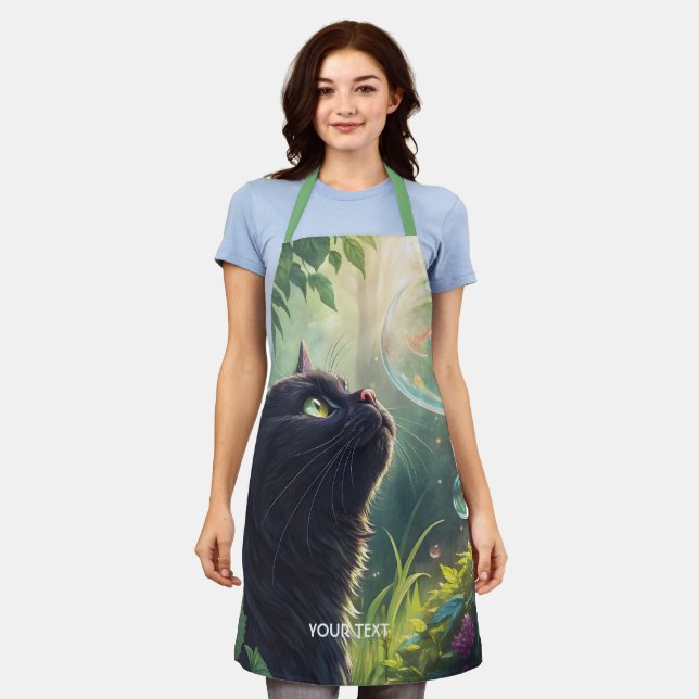 Tablier Forêt fantastique de chats noirs mignons (Porté)