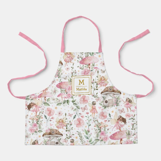Tablier Forêt magique Fée Rose Floral Jardin Monogramme (Recto)