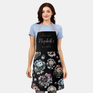 Tablier Forme florale abstraite noire cuisine personnalis