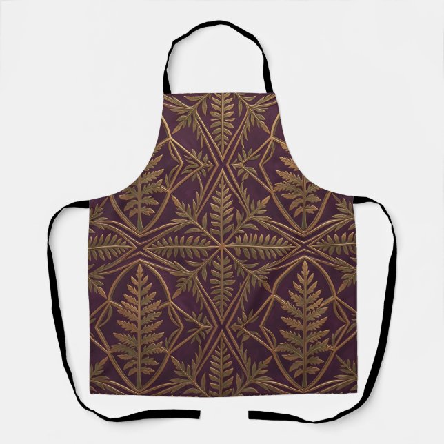 Tablier Fougère dorée Géométrique Ornée Violet  (Recto)