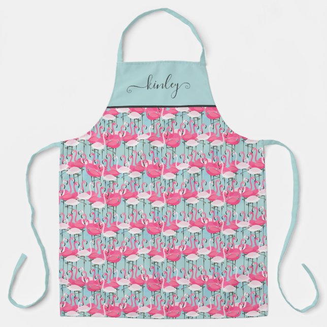 Tablier Foule De Flamants roses Rose Et Blanc (Recto)